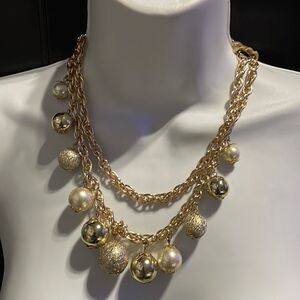 vintage gold tone faux pearl beaded double chain coro necklace